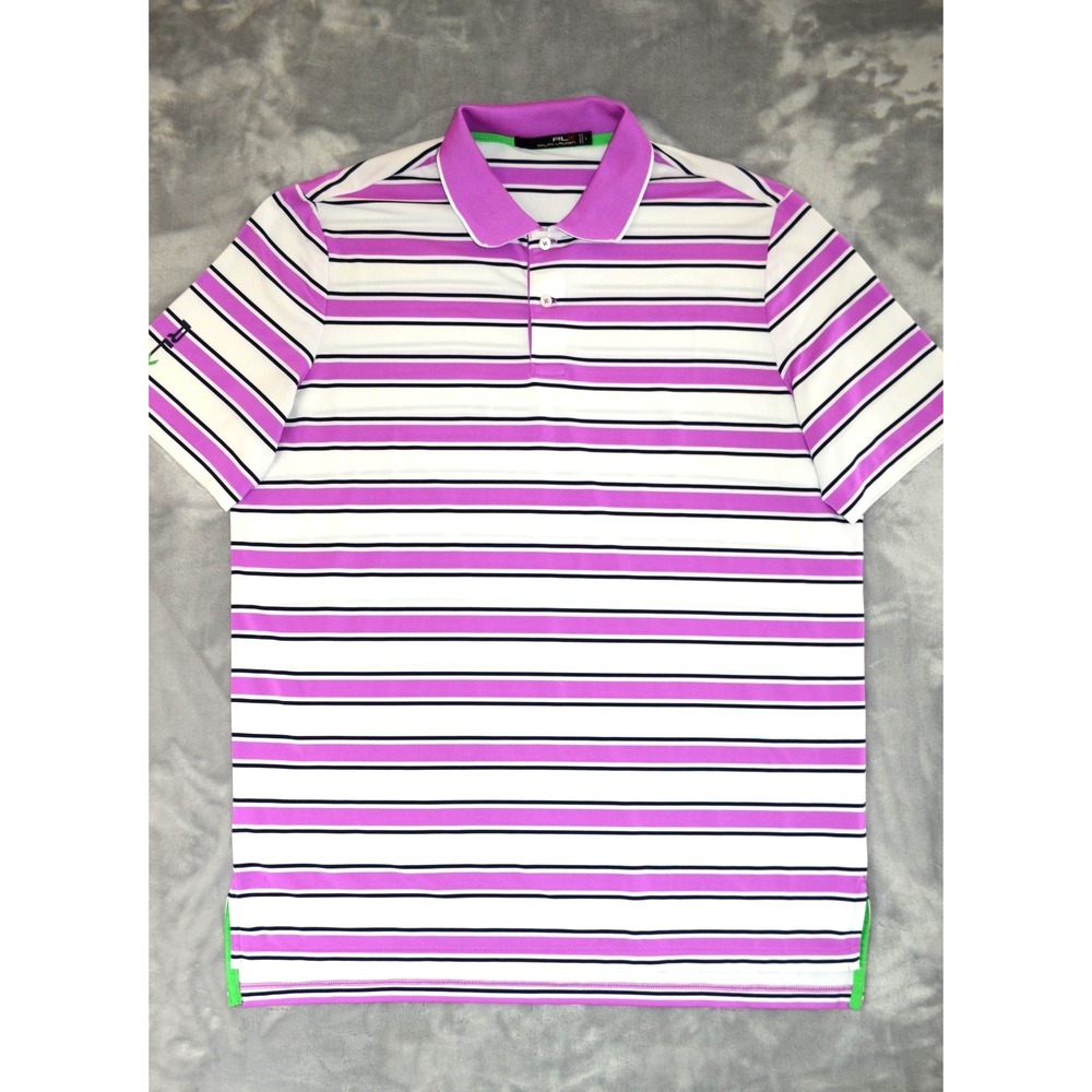 Ralph Lauren RLX Polo Shirt Men's Size‎ Large White Purple Black Striped